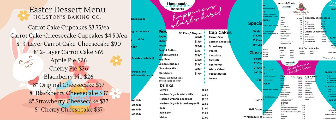 Holston's Baking Co. Menu