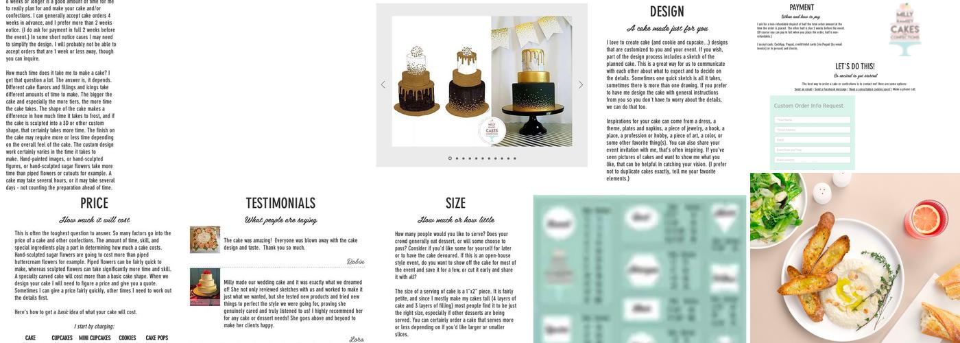 Milly Ramsey Cakes Menu