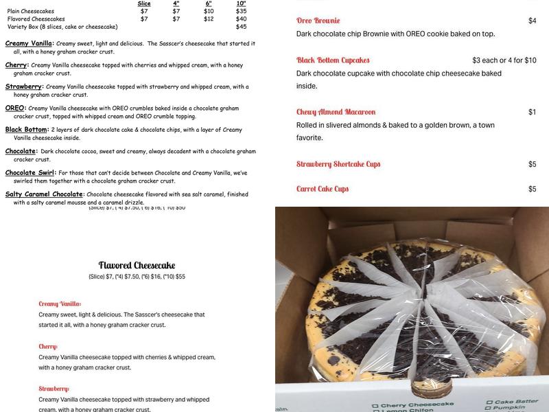 Sasscer's Cheesecakes Menu