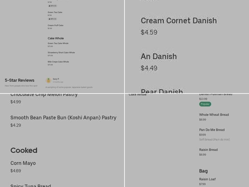 Pullman Bakery & Shige Pan Menu