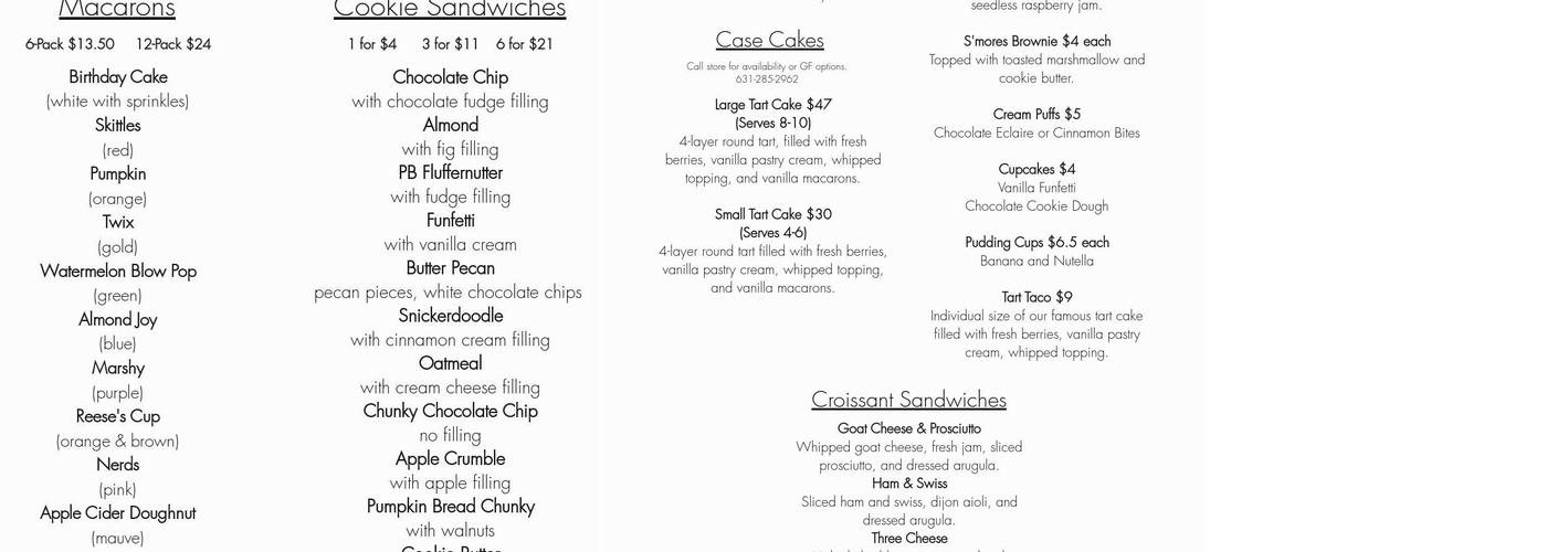 The Cookie Shop Menu
