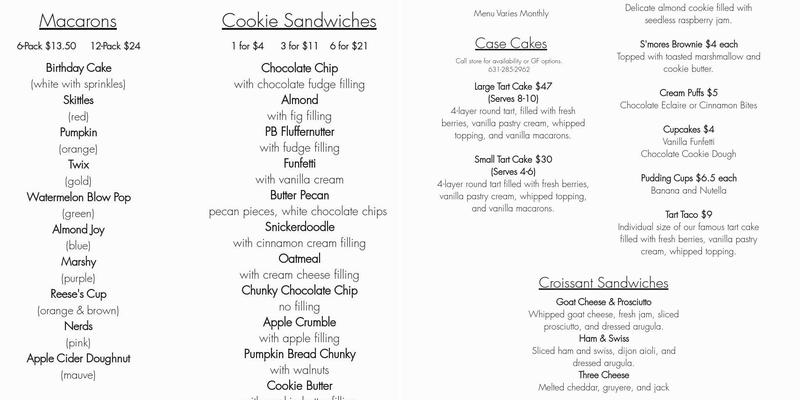 The Cookie Shop Menu