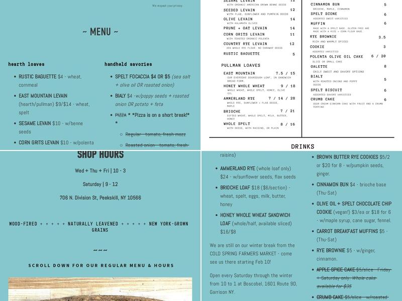 Signal Fire Bread Menu