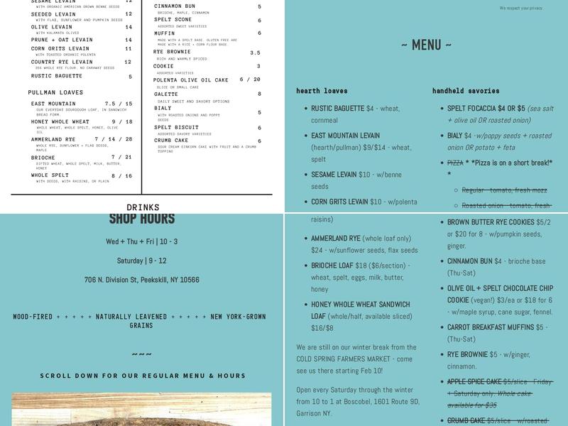 Signal Fire Bread Menu