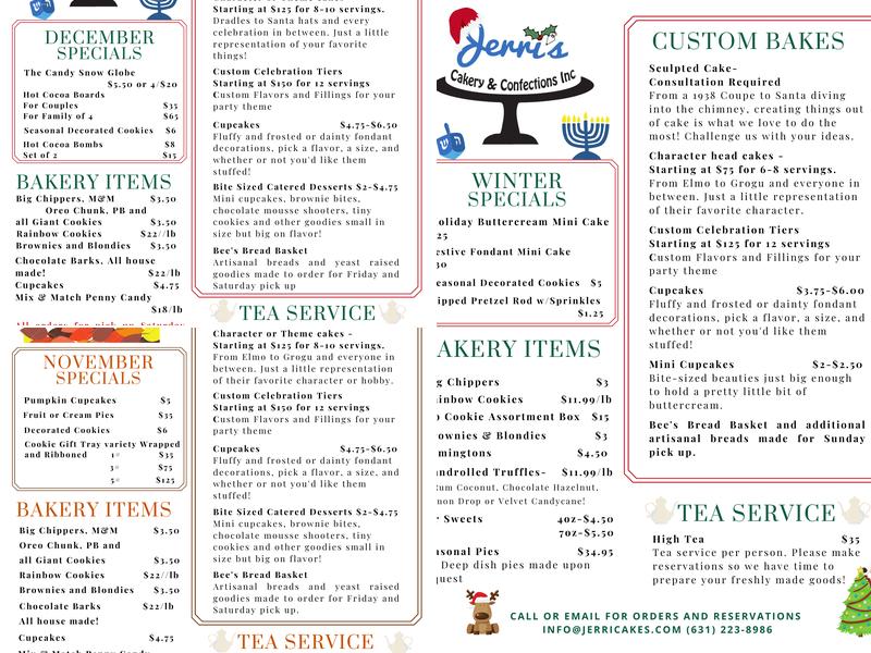Jerri's Cakery & Confections Inc. Menu