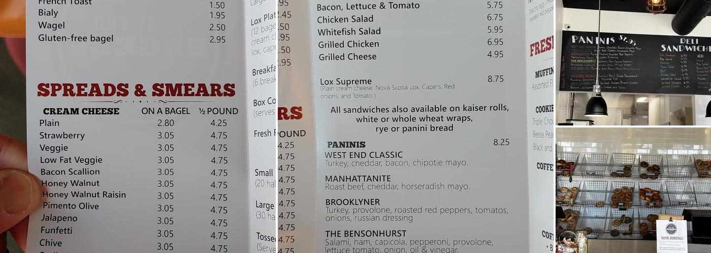West End Bagels Menu