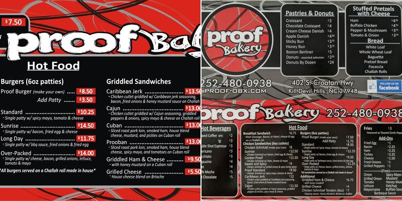 Proof Bakery Menu