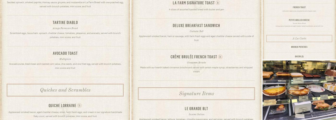 La Farm Bakery Menu