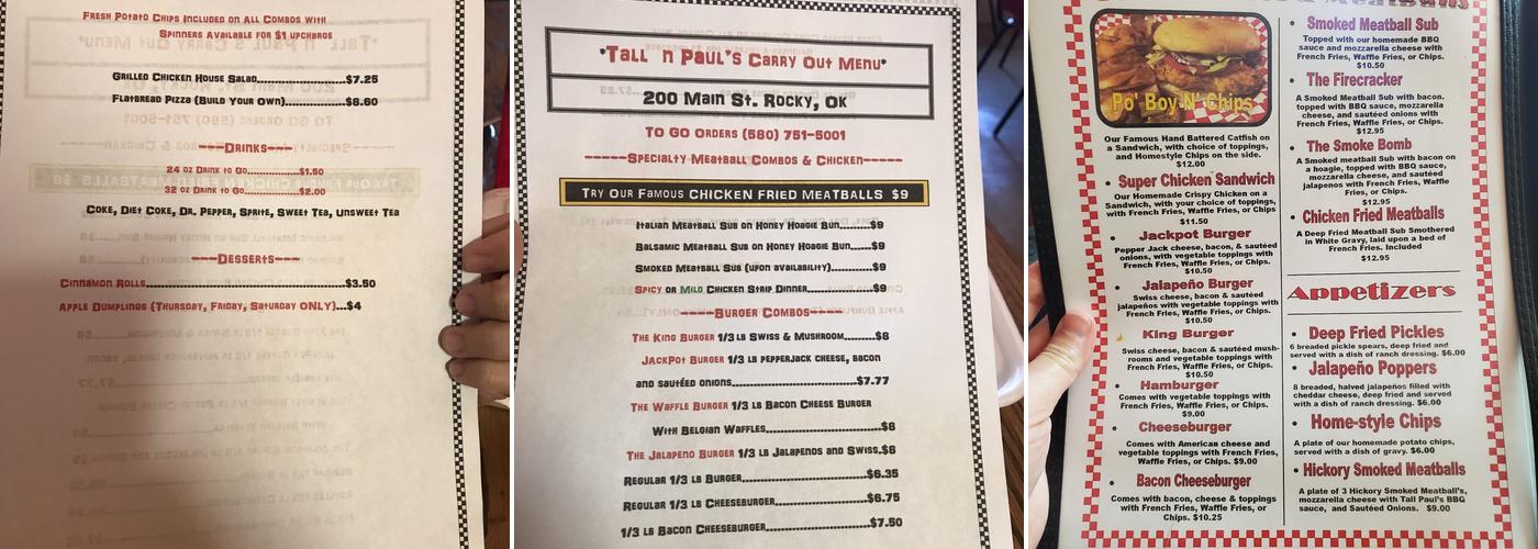 Tall Paul's Lodging Menu