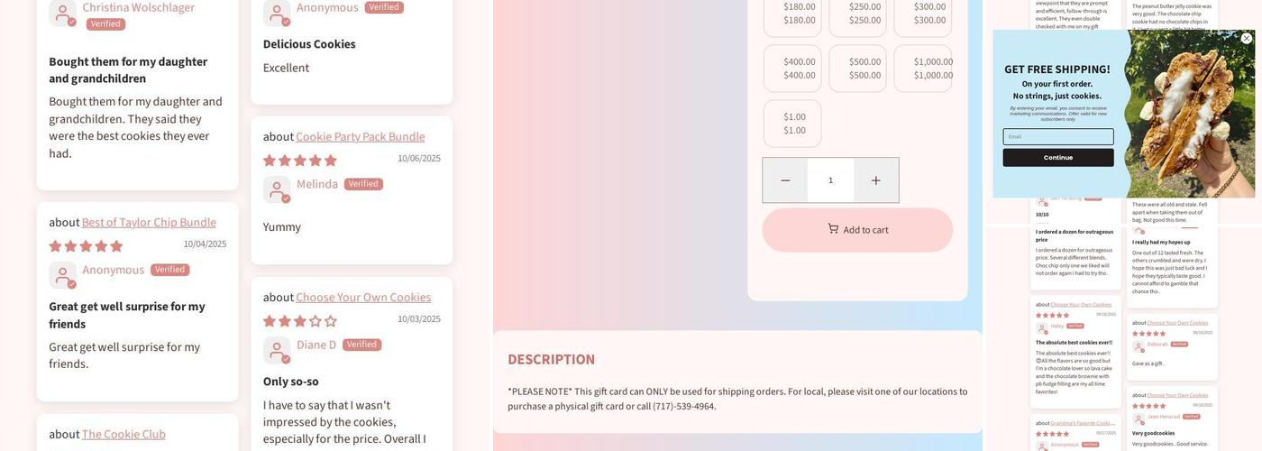 Taylor Chip Cookies Menu