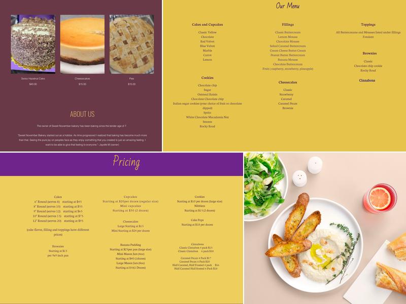 sweet november bakery Menu