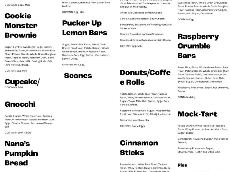 Three Wishes Bakery Menu