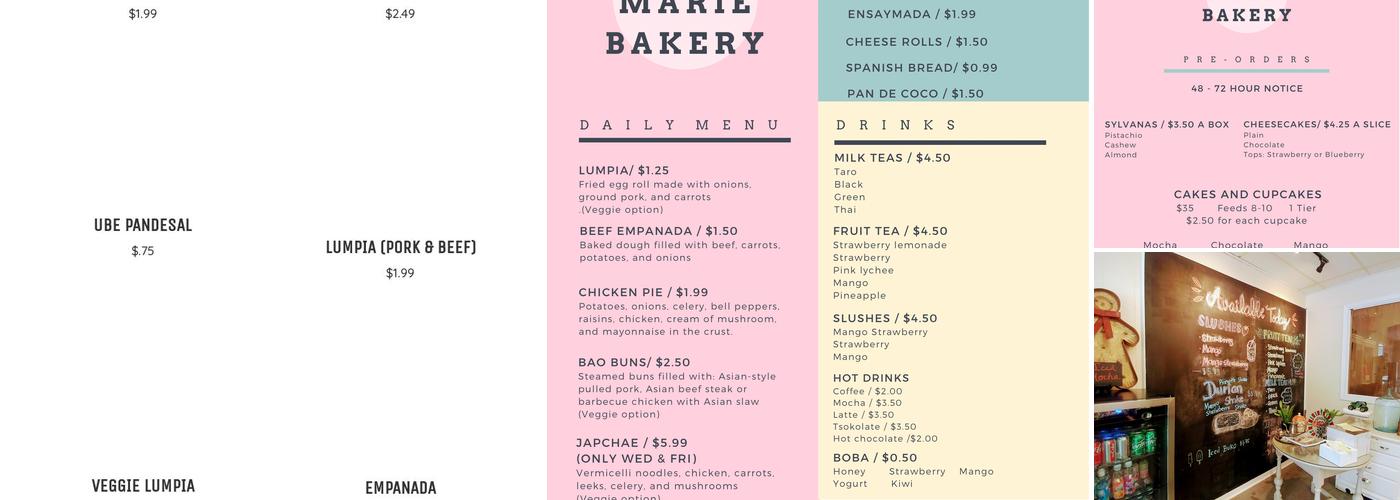Lourdes Marie Bakery Menu
