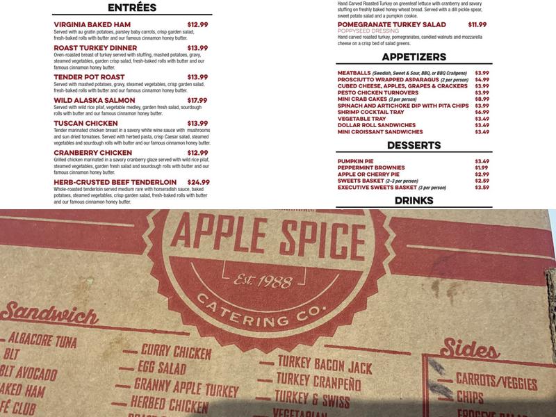 Apple Spice Catering Co. Menu