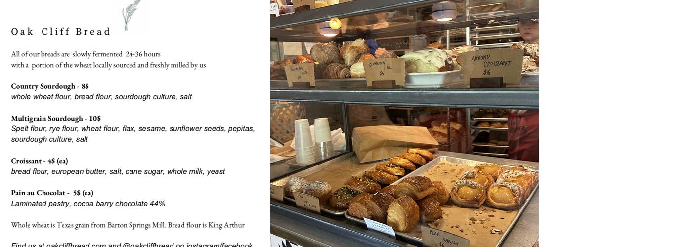 Oak Cliff Bread Menu