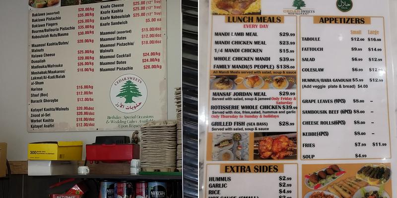 Cedar Sweets Menu