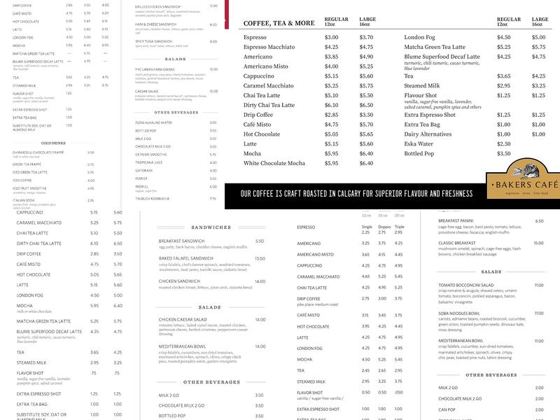 Bakers Cafe Menu