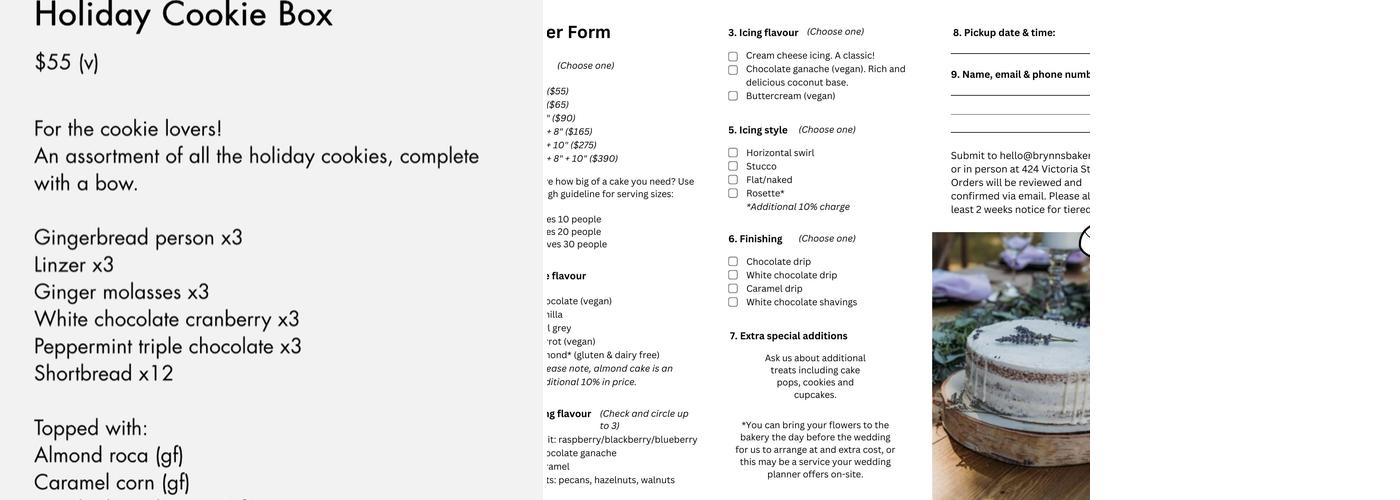 Brynn's Bakery Menu