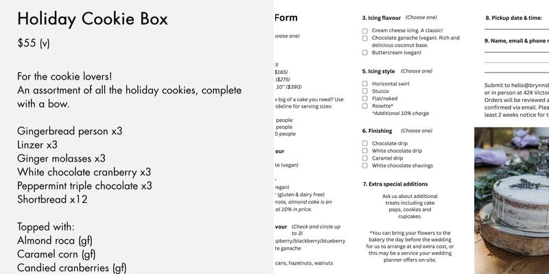 Brynn's Bakery Menu