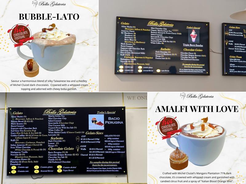 Bella Gelateria Gelato & Coffee Menu