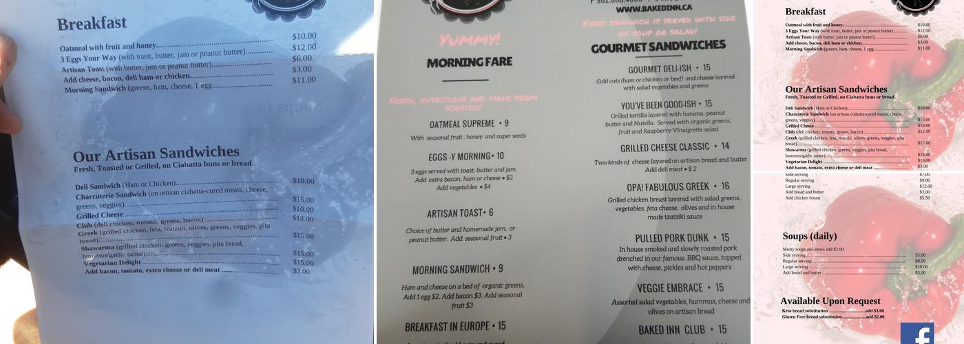 Baked Inn Bakery & Eatery Menu