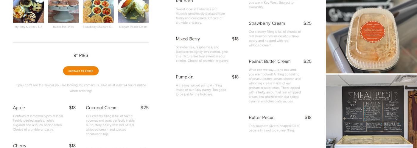 Itty Bitty Pie Company Menu