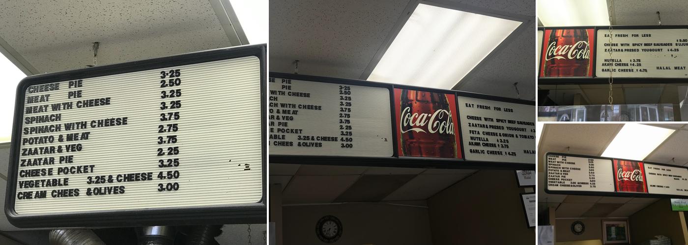 Farhat's Bakery Menu