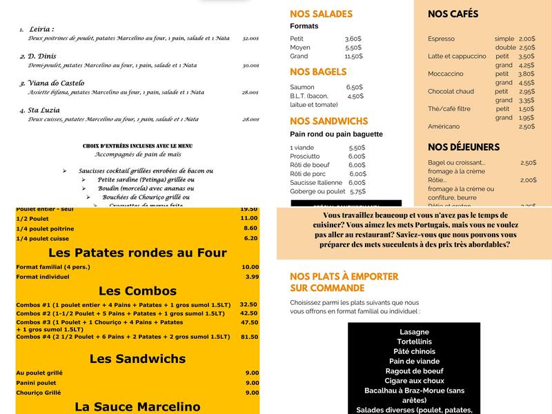 Boulangerie A. Marcelino Inc. Menu