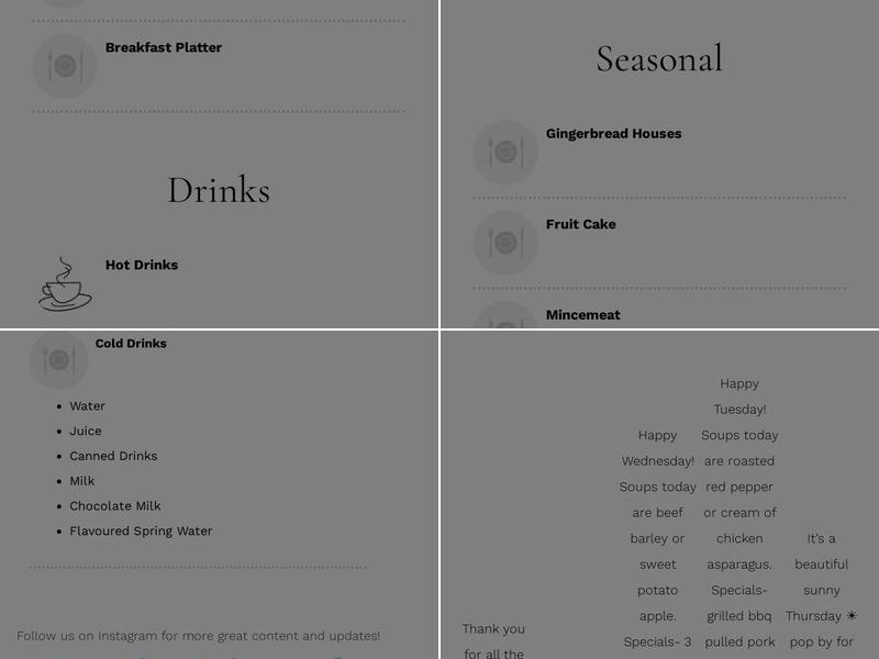 Heather's Bakery Cafe Menu