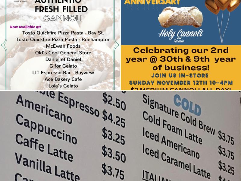 Holy Cannoli Toronto Menu