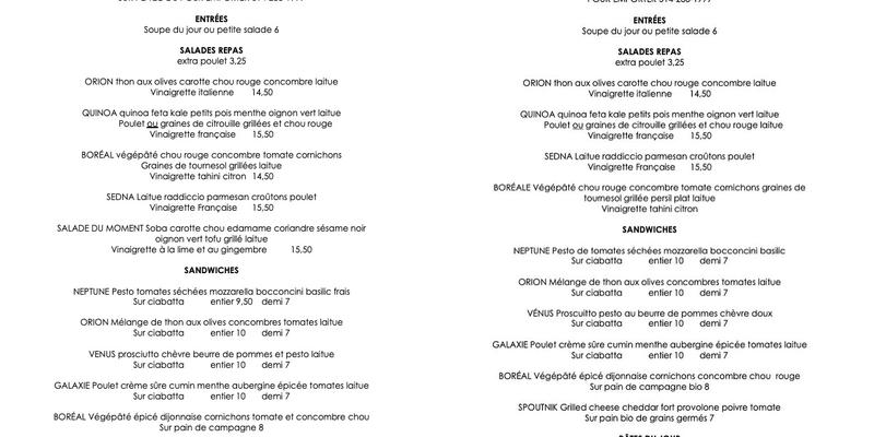 Café Luna d'Oro Menu