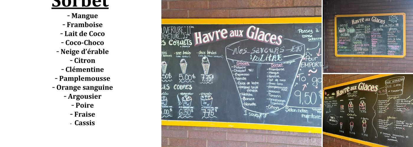 Havre aux Glaces Menu