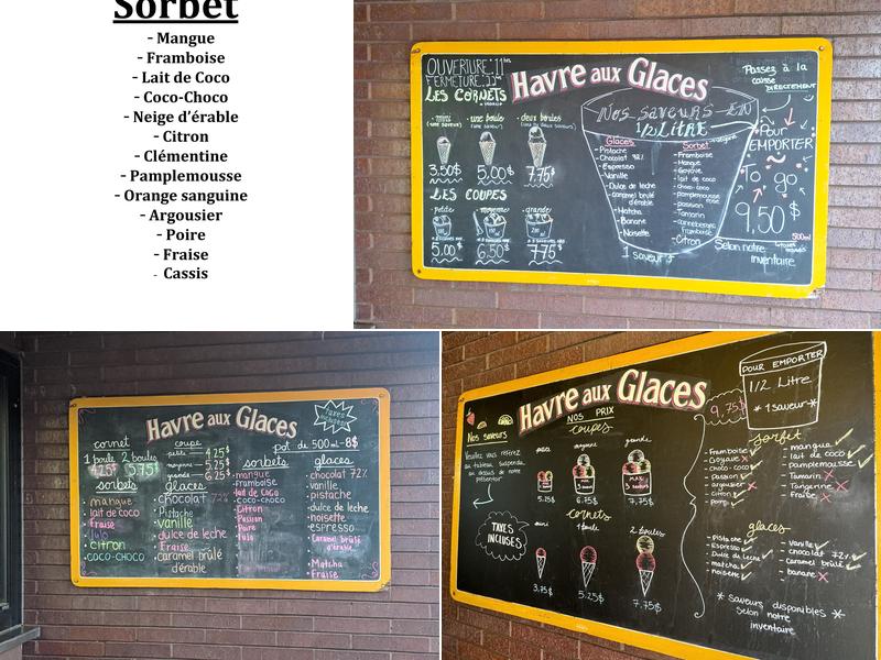 Havre aux Glaces Menu
