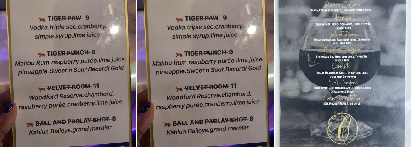 Cassanova Bar & Lounge Menu