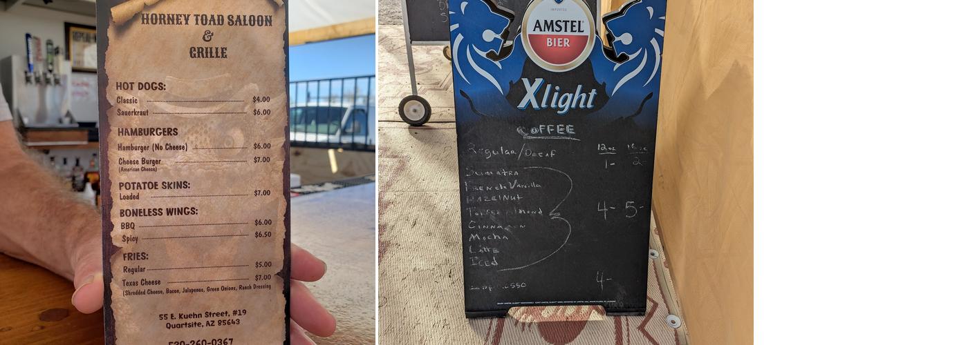 The Horney Toade Saloon & Grille Menu