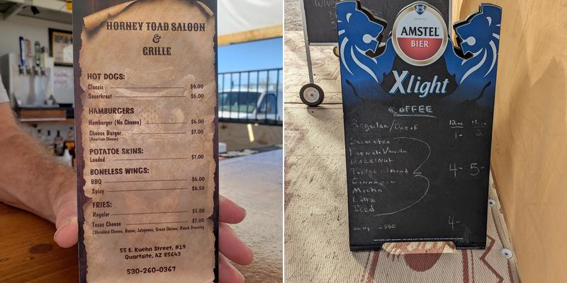 The Horney Toade Saloon & Grille Menu