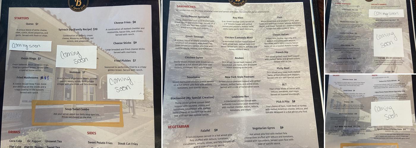 The Whistle Stop Bar and Grill Menu
