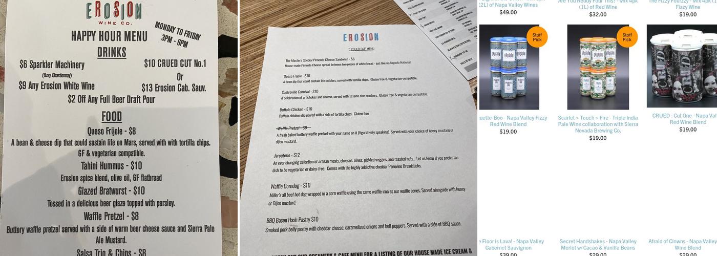 Erosion Tap House: Winery & Brewery Menu