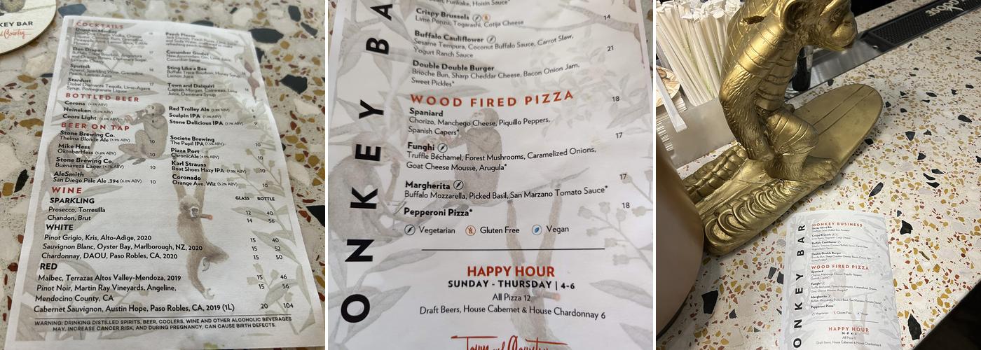 Monkey Bar Menu