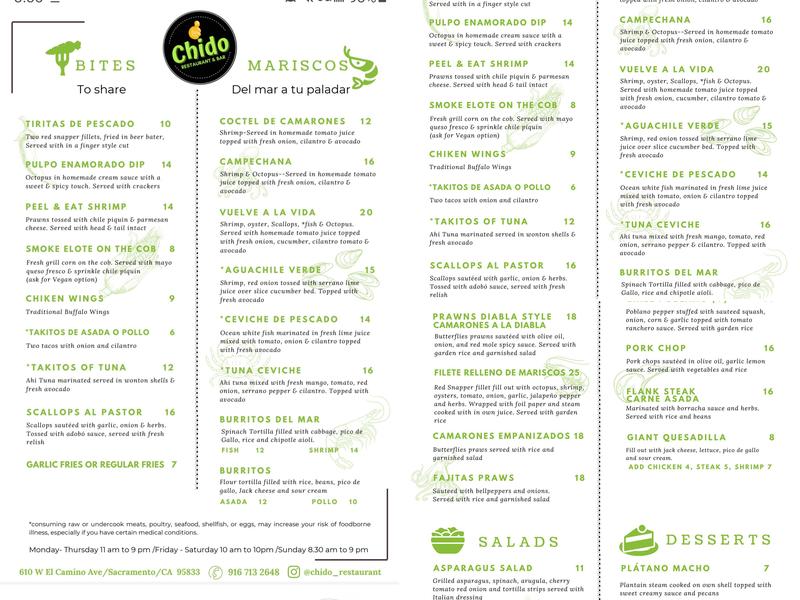 Chido Restaurant Menu