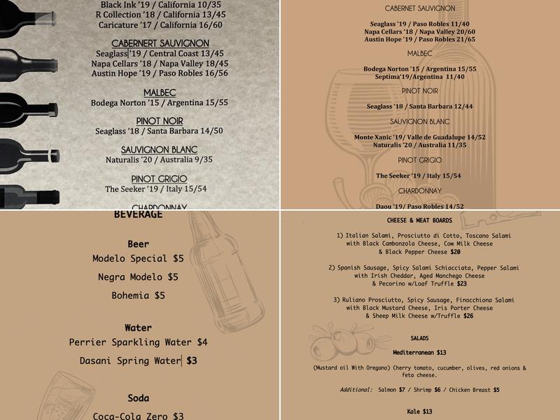 The Artistry Wine Bar Menu