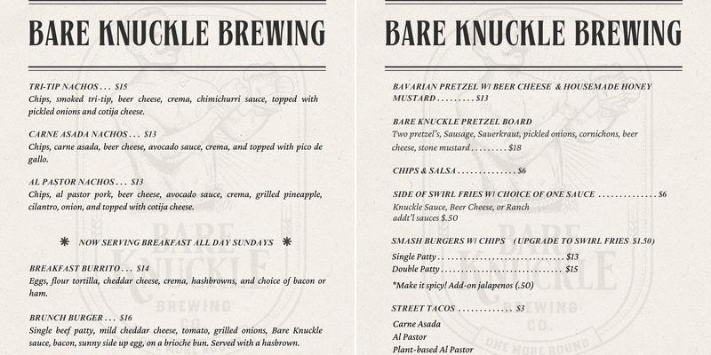 Bare Knuckle Brewing Co. Menu