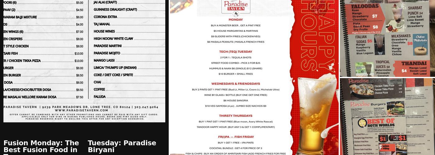 Paradise Tavern Menu