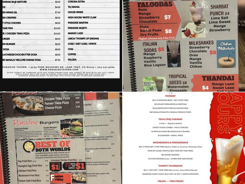 Paradise Tavern Menu