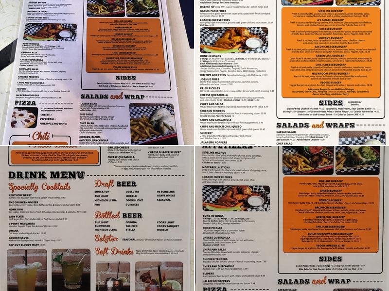 Sidelines Sports Bar Inc Menu