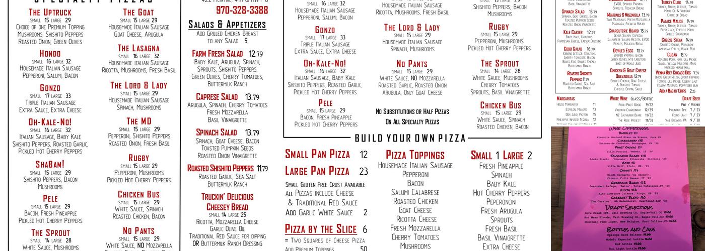 Pickup's Pizza Company Menu