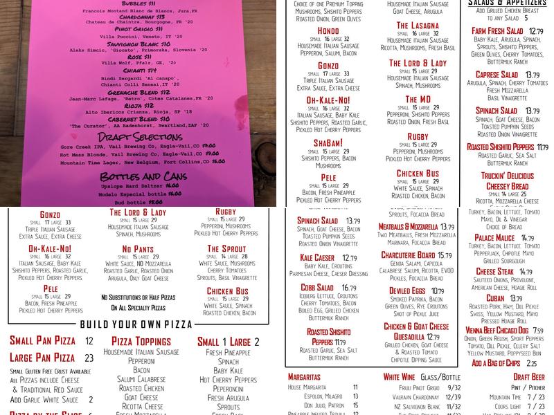Pickup's Pizza Company Menu