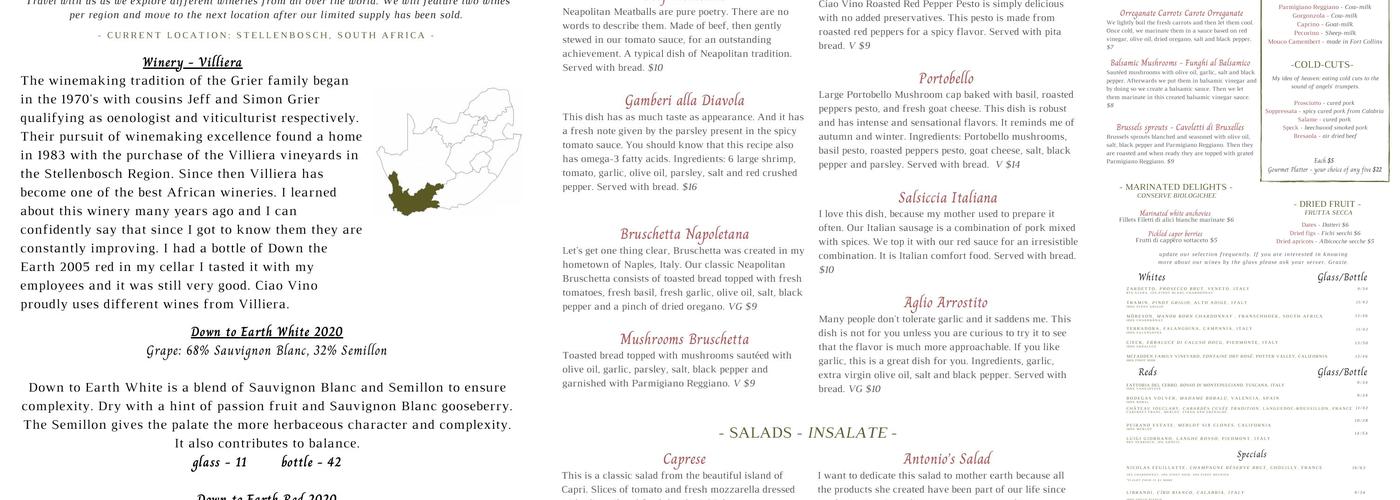 Bacaro Menu