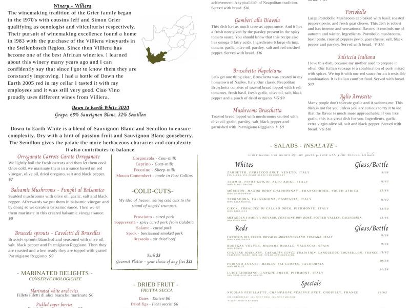 Bacaro Menu