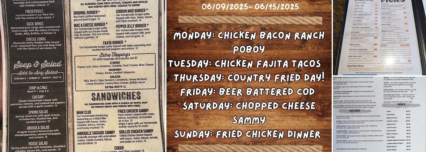 Lazy Dog Saloon Menu